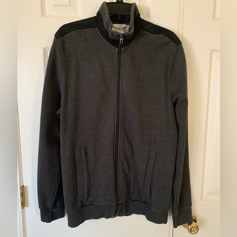 Calvin Klein Dark Gray Zip-Up Long Sleeves Cuffed Logo Lined Men’s Large
